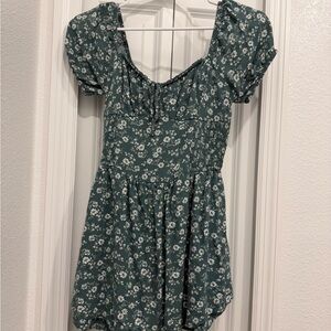Hollister Floral Green Romper with Puff Sleeves